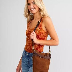 NWOT Free People Soren Bucket Bag Brown Sienna Suede Crossbody Strap Purse